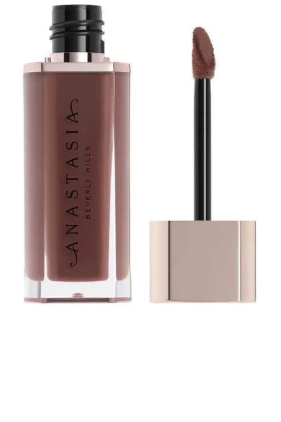 Anastasia Beverly Hills Cool Brown Lip Velvet tube with doe-foot applicator, showcasing the rich velvety matte cool brown shade.