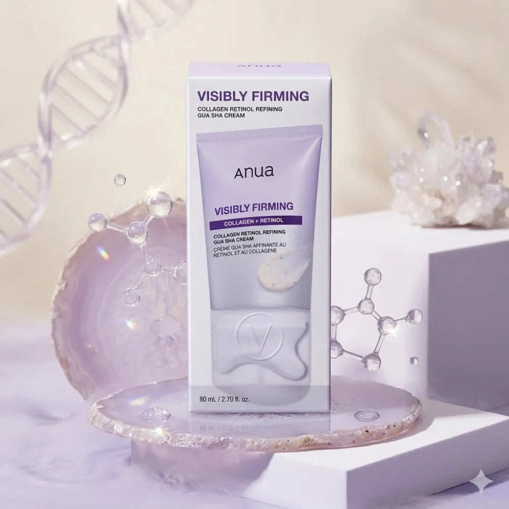 Close-up of Anua Collagen Retinol Firming Cream texture, showing its rich, smooth consistency perfect for Gua Sha facial massage, promoting deep absorption and anti-aging benefits.