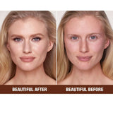 Charlotte Tilbury Airbrush Flawless Finish Powder Fair with brush and product details, setting powder for flawless finish