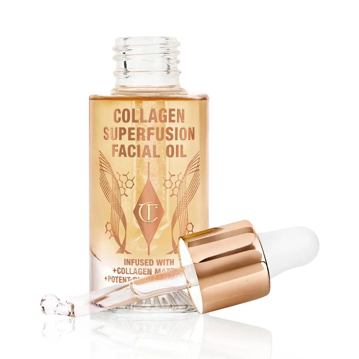 Charlotte Tilbury Collagen Superfusion Facial Oil 30ml product packaging box with bottle and gold accents