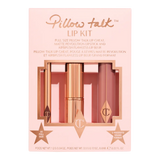 Charlotte Tilbury Pillow Talk Lip Kit set of three full-size products laid flat