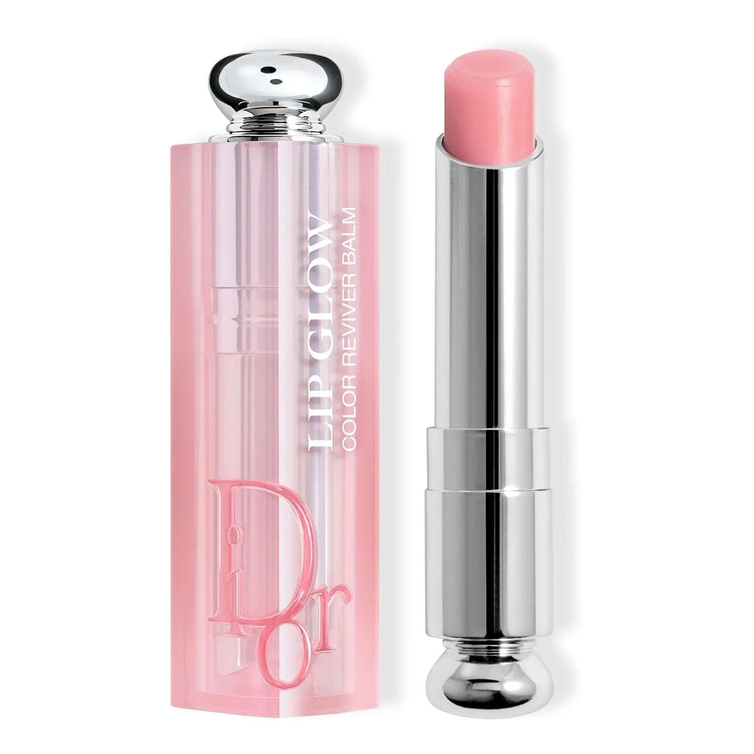 Dior Addict Lip Glow 001 Pink swatch, showing the shade on skin