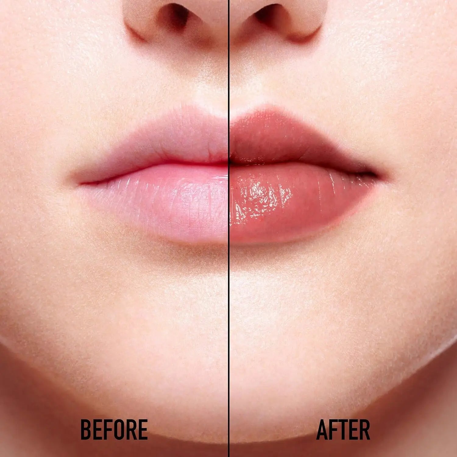 Close-up of Dior Addict Lip Glow 063 Pink Lilac balm application on lips with natural glow