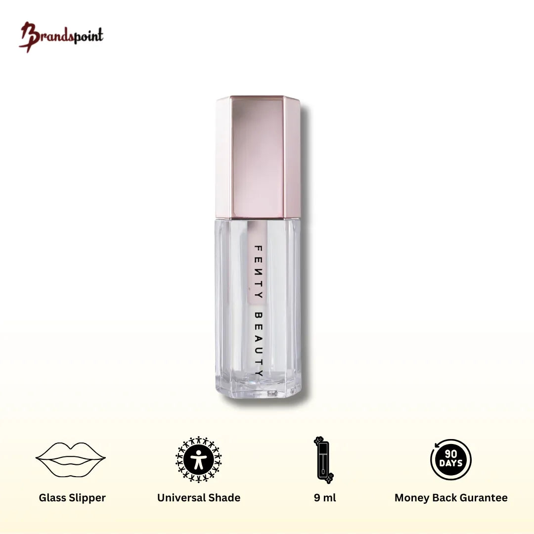 Fenty Beauty Gloss Bomb Heat Lip Luminizer Glass Slipper product bottle on white background