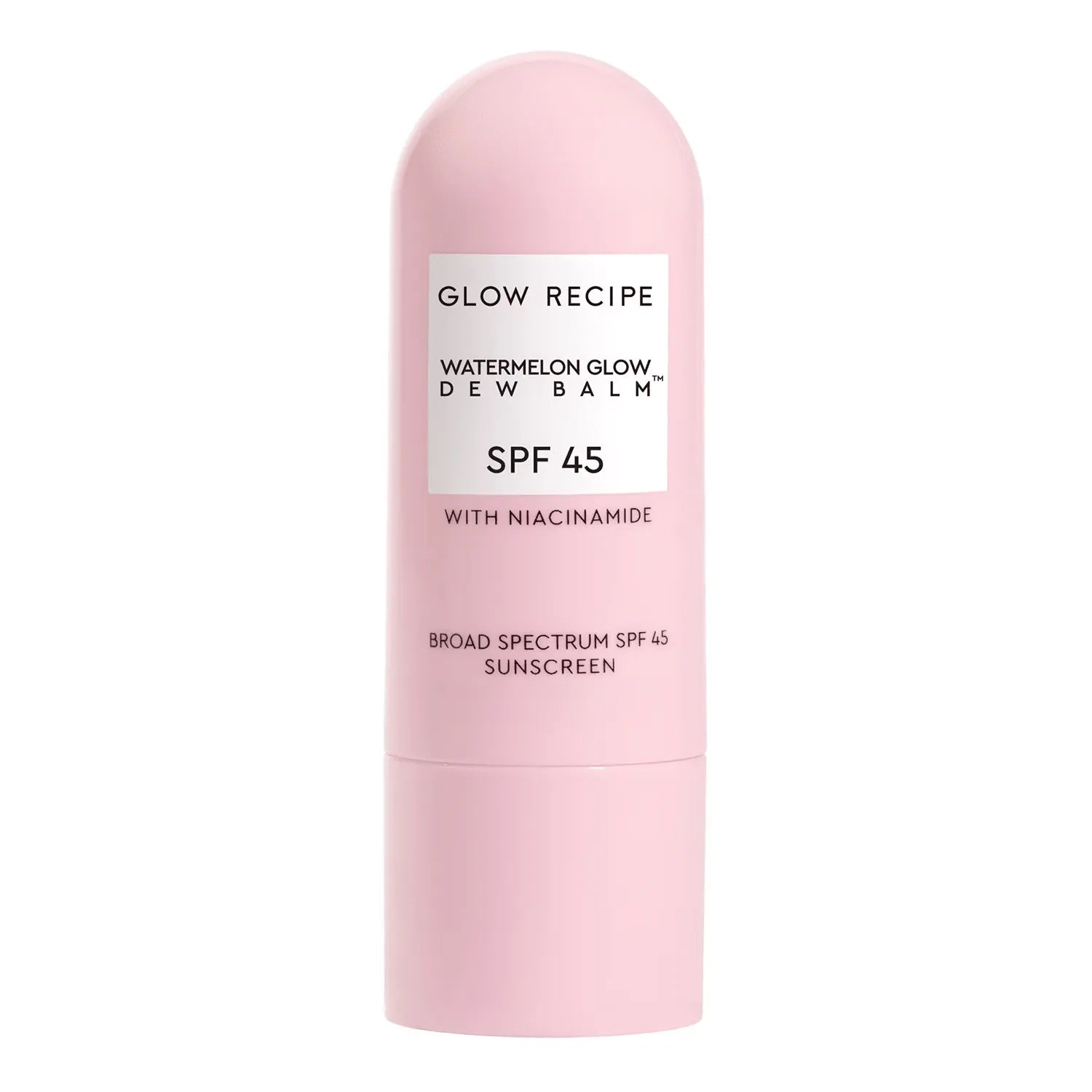 Glow Recipe Watermelon Glow Dew Balm Sunscreen Stick swatch showing translucent balm texture with watermelon extract.