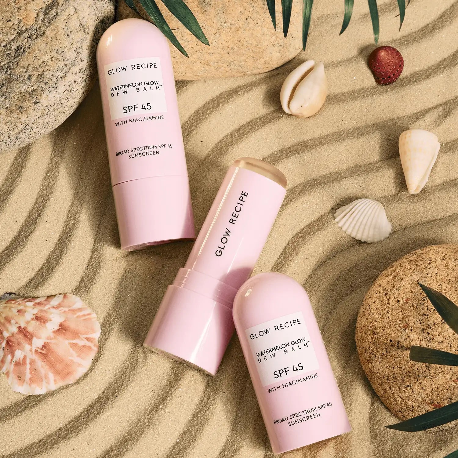 Glow Recipe Watermelon Glow Niacinamide Dew Balm Sunscreen Stick front view with SPF 45 label.
