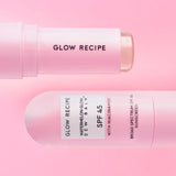 Back view of Glow Recipe Watermelon Glow Sunscreen Stick with ingredient list and instructions.