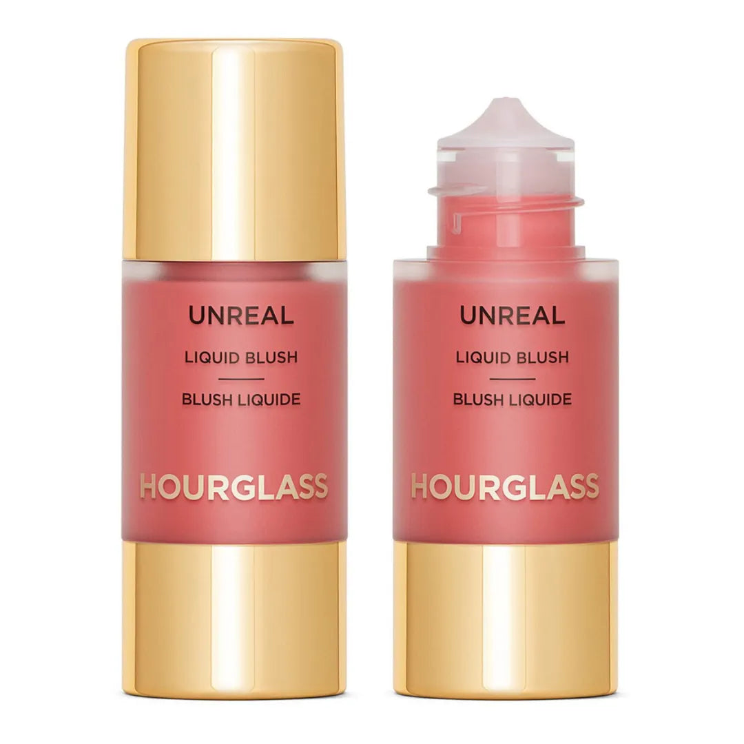 Hourglass Unreal Liquid Blush in Moment, a 10.3ml bottle of deep coral serum-infused liquid blush.
لاشر أورجلاس انريال السائل درجة مومنت، عبوة 10.3 مل بلون مرجاني عميق مشبع بالسيروم.