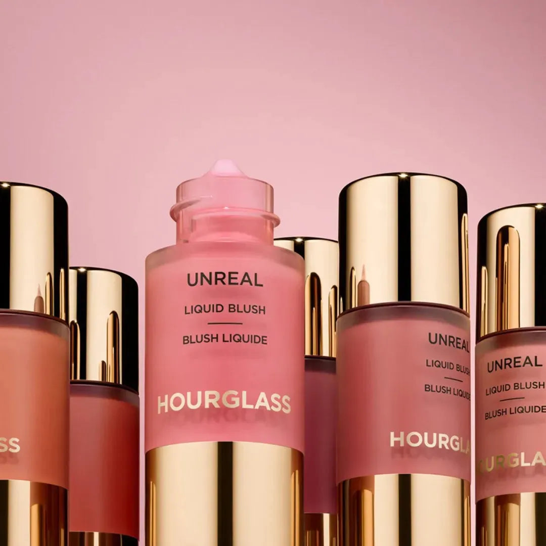 Side view of Hourglass Unreal Liquid Blush bottle in Vision, showcasing the precision dropper and serum-like liquid.
