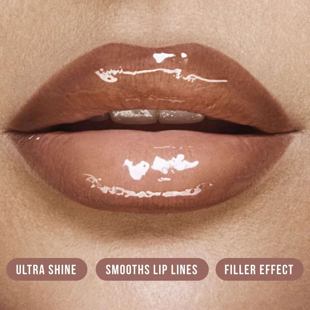 Huda Beauty Faux Filler Lip Gloss ingredient callouts Vitamin E and Vegan Collagen