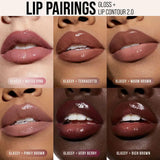 Huda Beauty lip gloss pairing with Lip Contour in Glassy shade