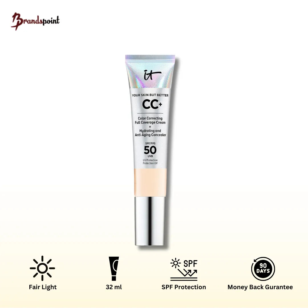 IT Cosmetics CC+ Cream SPF 50 Fair Light tube packaging on white background