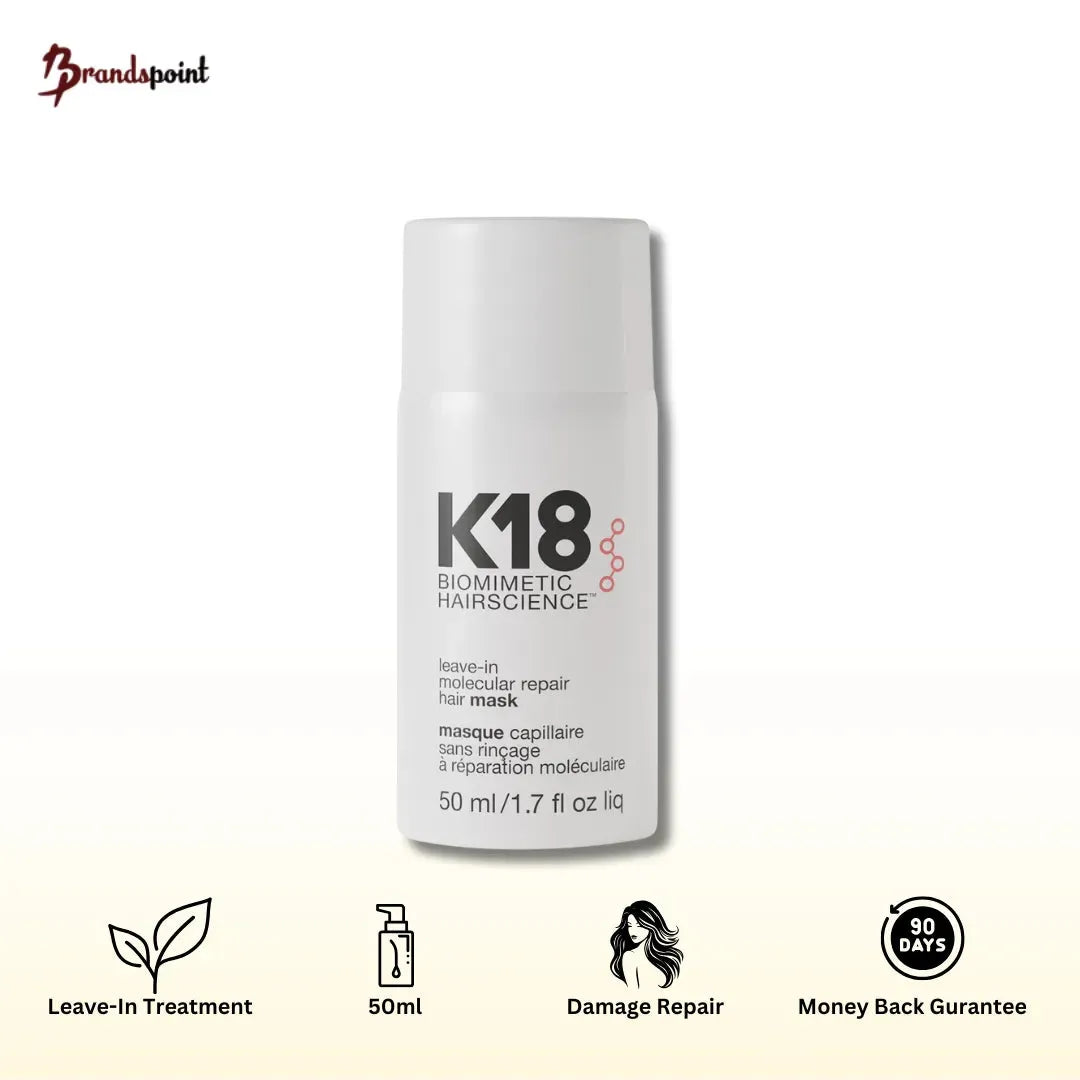 K18 Leave-In Molecular Repair Hair Mask 50ml – product front view for hair damage repair