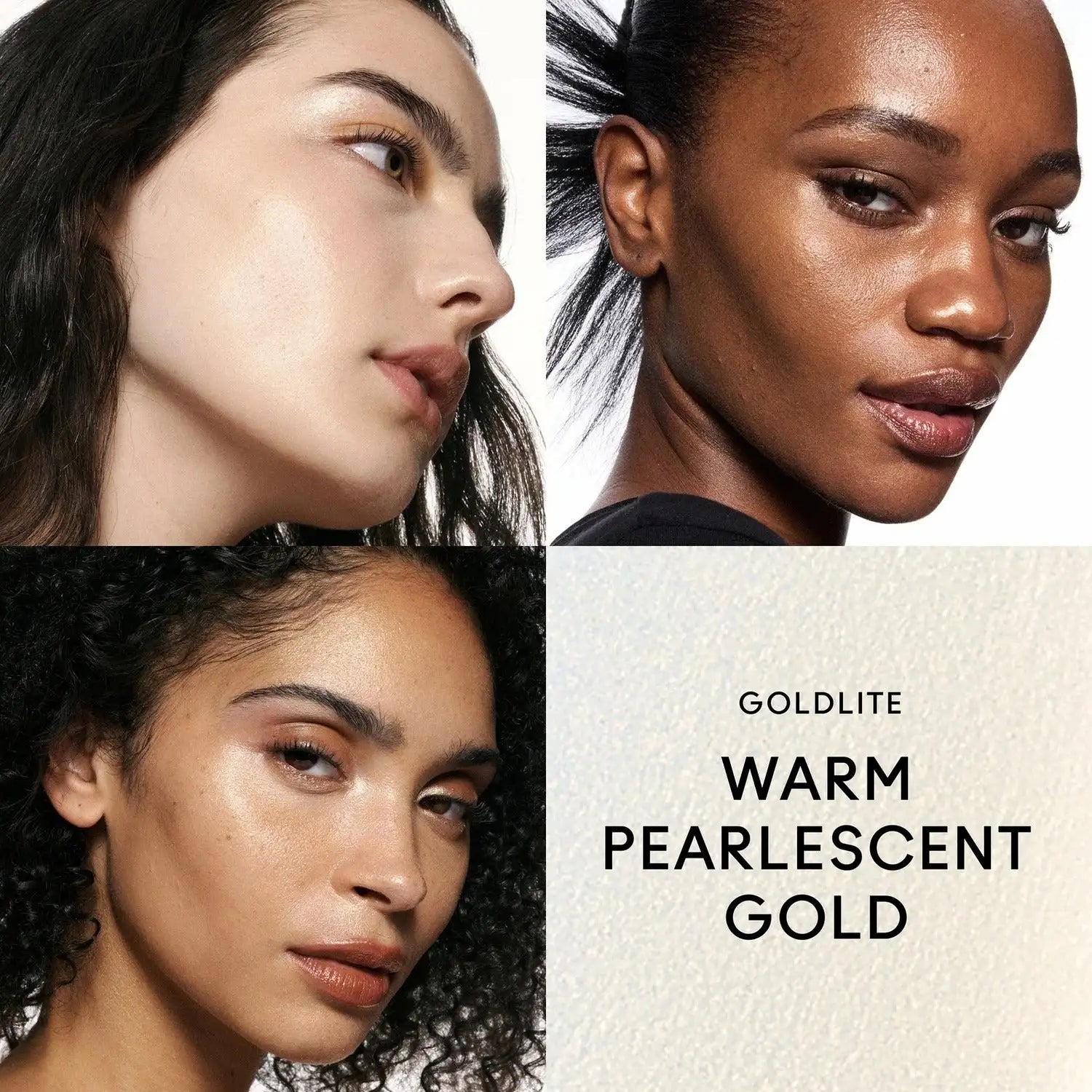 Texture swatch of MAC Strobe Cream Goldlite showing glossy golden sheen on skin