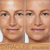 Before and after applying authentic Nars Light Reflecting Foundation in Syracuse shade