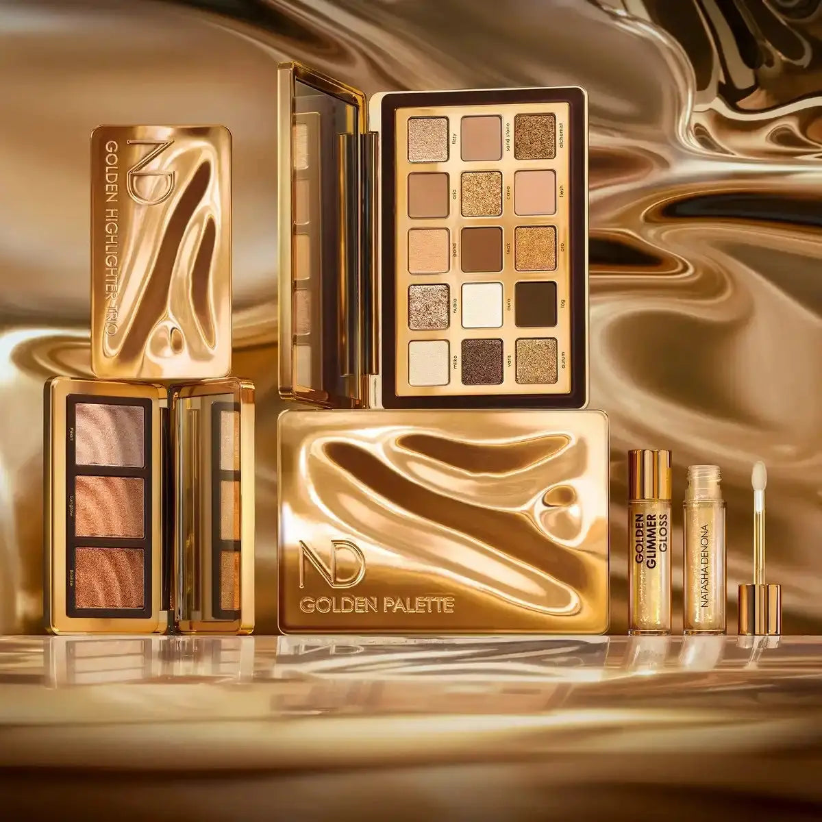Natasha Denona Golden Palette swatches of gold and champagne shades