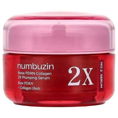 Numbuzin No.2 Rose PDRN Collagen 2X Plumping Serum 30ml bottle with dropper, hydrating and plumping face serum