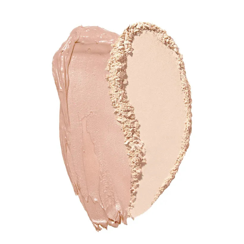 Open compact showing Patrick Ta foundation cream on left and finishing powder on right