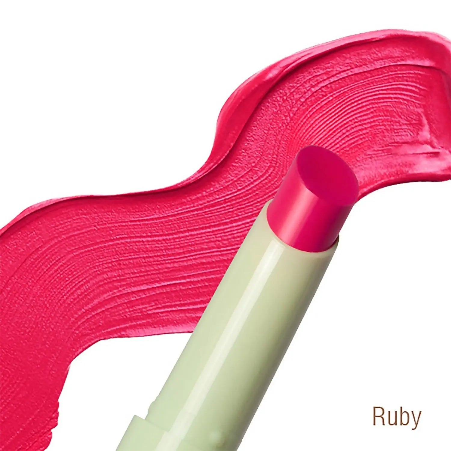 Swatch of Pixi LipGlow Ruby tinted lip balm on lips for color demonstration