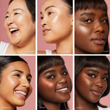 Rare Beauty Silky Touch Highlighter Reveal applied on cheekbones for a natural glass-like glow