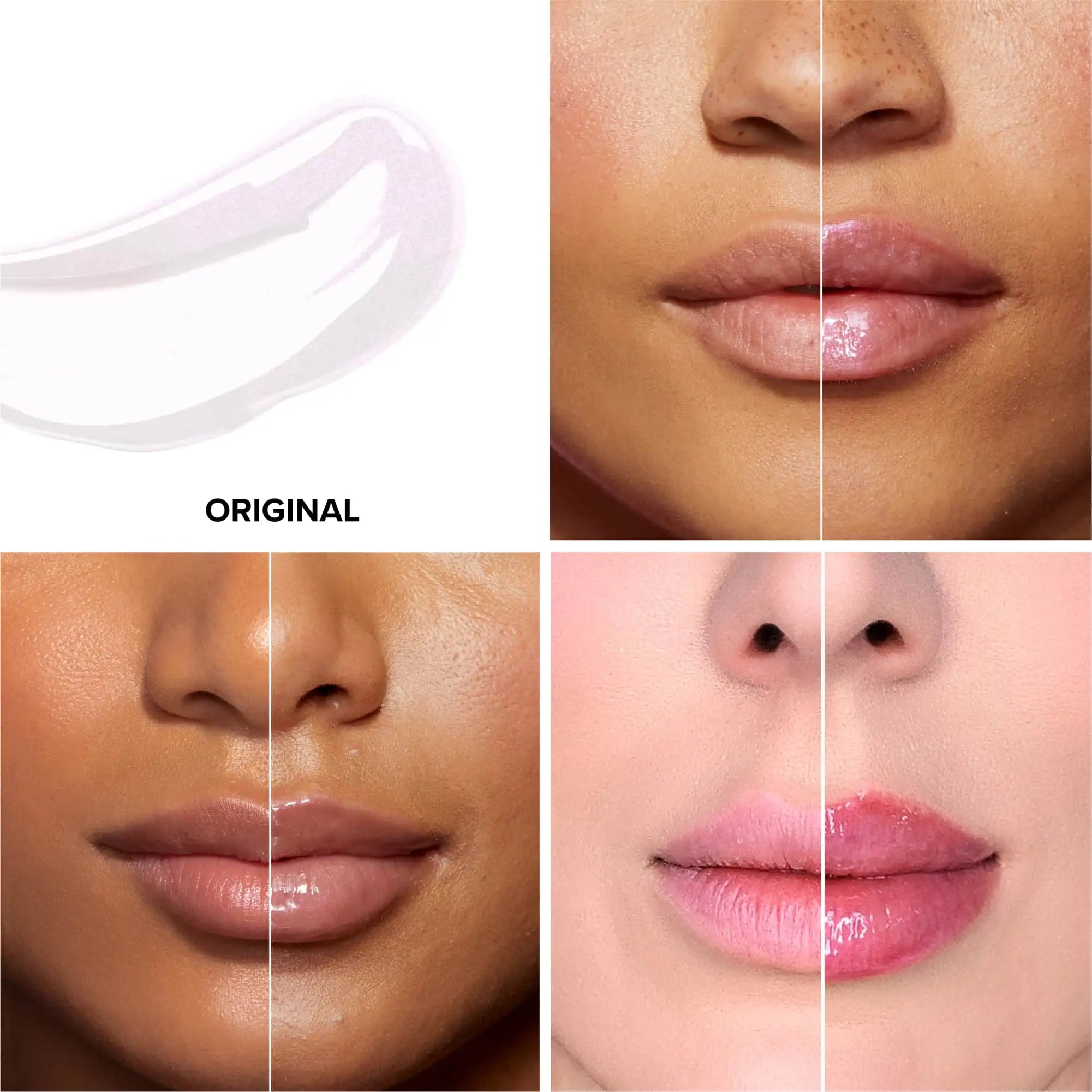 Too Faced Lip Injection Maximum Plump Extra Strength lip plumper gloss with swatch on skin showing glossy finish
