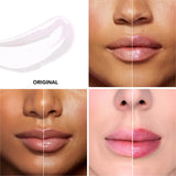 Too Faced Lip Injection Maximum Plump Extra Strength lip plumper gloss with swatch on skin showing glossy finish