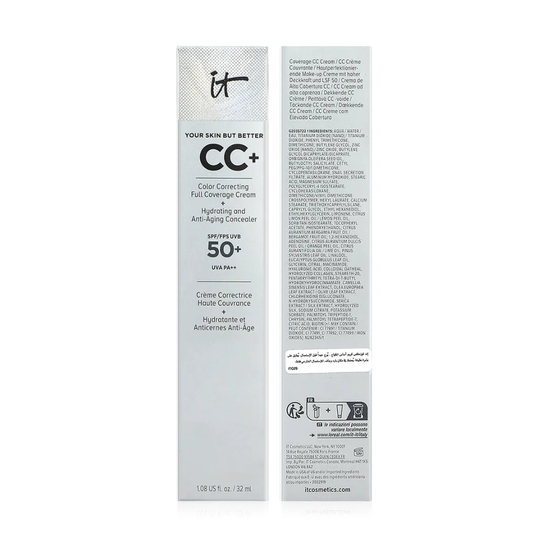 Original packaging of IT Cosmetics CC+ Cream Light Medium Warm with SPF 50+ - Fast shipping in UAE.