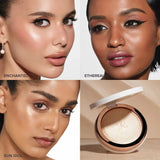 Close-up texture of Anastasia Glow Seeker Highlighter Sun Idol baked powder gel formula - luminous and finely milled