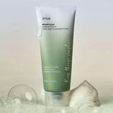 Close-up of Anua Heartleaf BHA foam cleanser texture showing rich creamy foam - pore cleansing foam for deep pore care