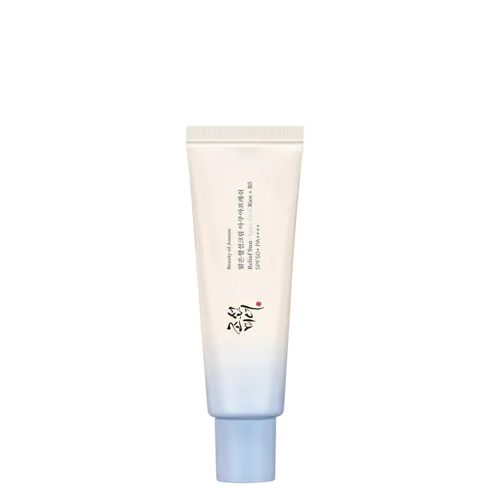Beauty of Joseon Relief Sun Aqua-Fresh SPF50+ PA++++ Rice + B5 Sunscreen 50ml tube packaging with white cap
