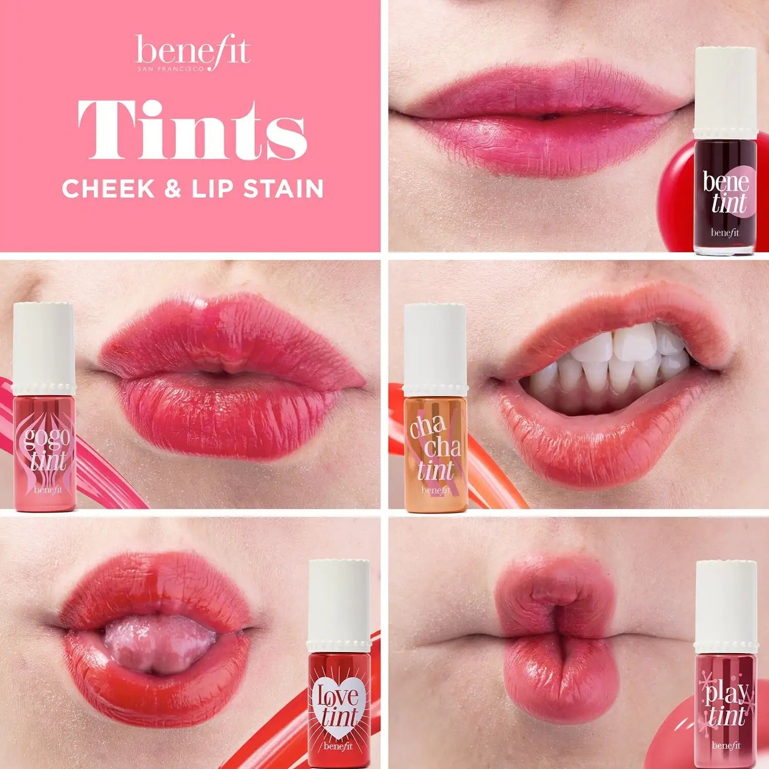 Benefit Benetint beautiful model wearing the stain on cheeks and lips