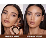 Before and after application of Charlotte Tilbury Airbrush Flawless Finish Powder Medium - pore-blurring effect