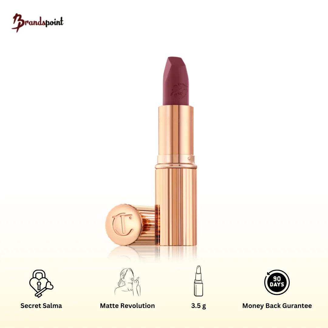 Charlotte Tilbury Hot Lips Secret Salma Lipstick - Deep Rose Plum Matte Finish on white background