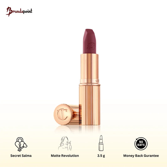 Charlotte Tilbury Hot Lips Secret Salma Lipstick - Deep Rose Plum Matte Finish on white background