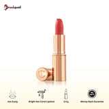 Charlotte Tilbury Hot Lips Lipstick Hot Emily in coral shade with gold bullet packaging