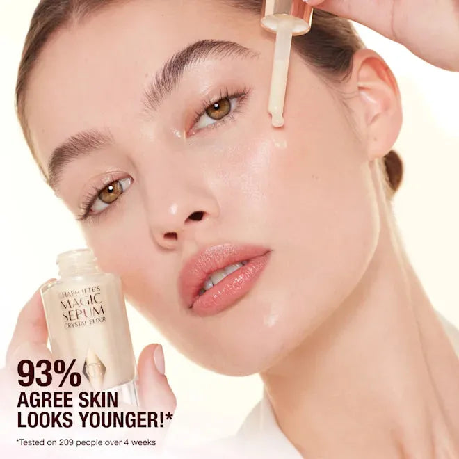 Application of Charlotte Tilbury Magic Serum on skin for hydration