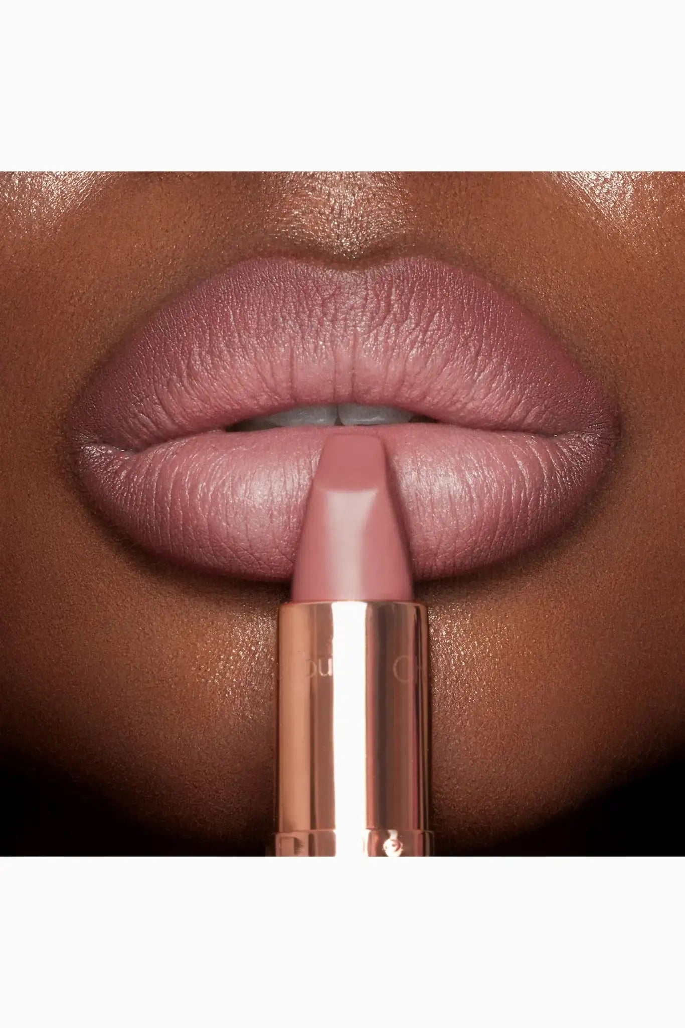 Charlotte Tilbury Matte Revolution lipstick Pillow Talk packaging open top view