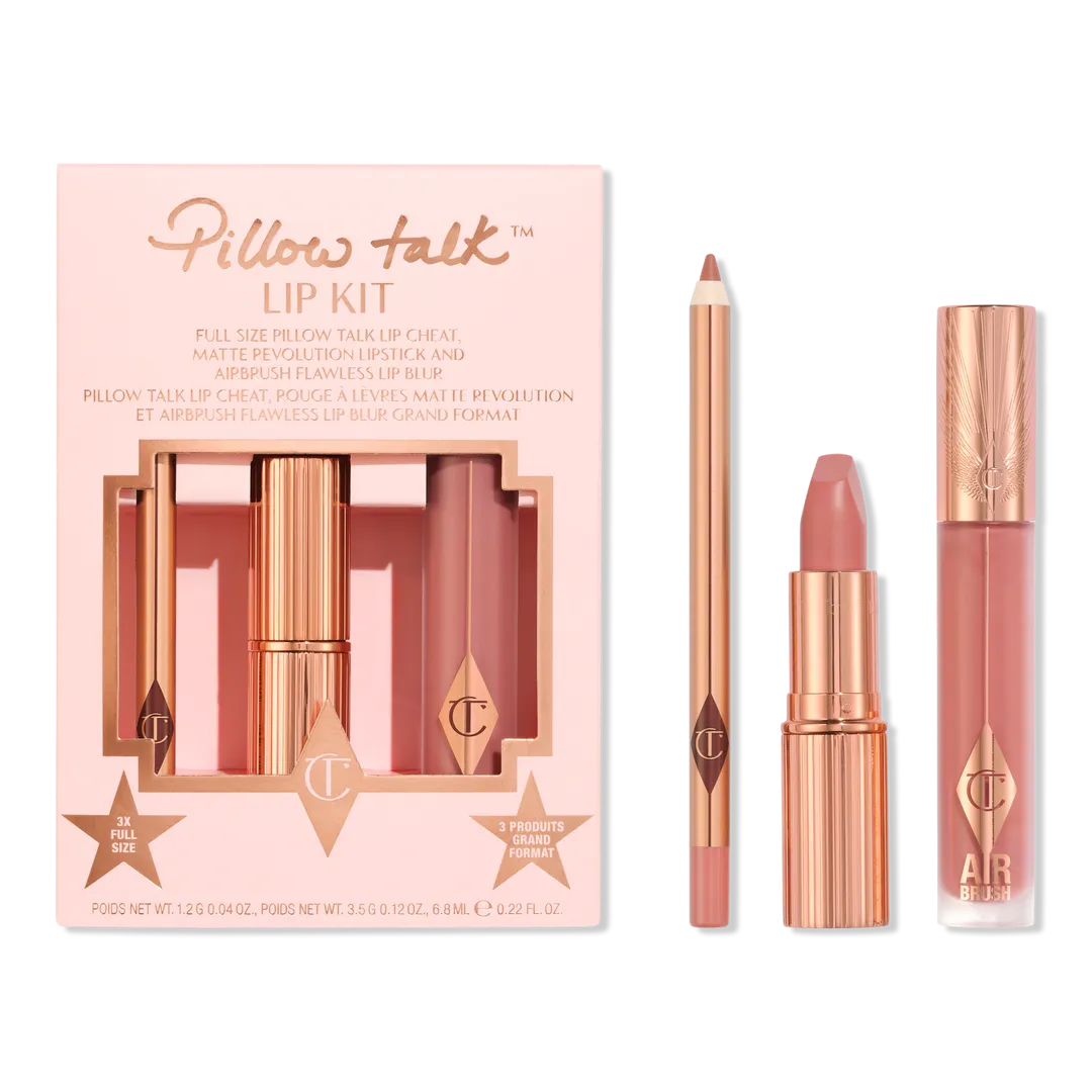 Charlotte Tilbury Pillow Talk Lip Kit Set - Box with three products on white background