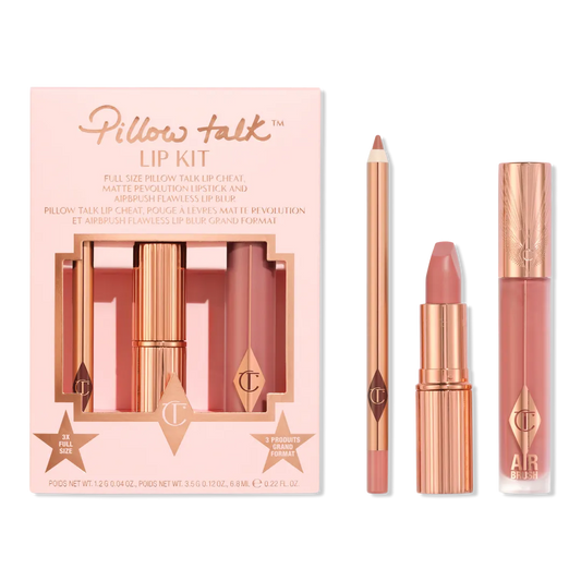 Charlotte Tilbury Pillow Talk Lip Kit Set - Box with three products on white background