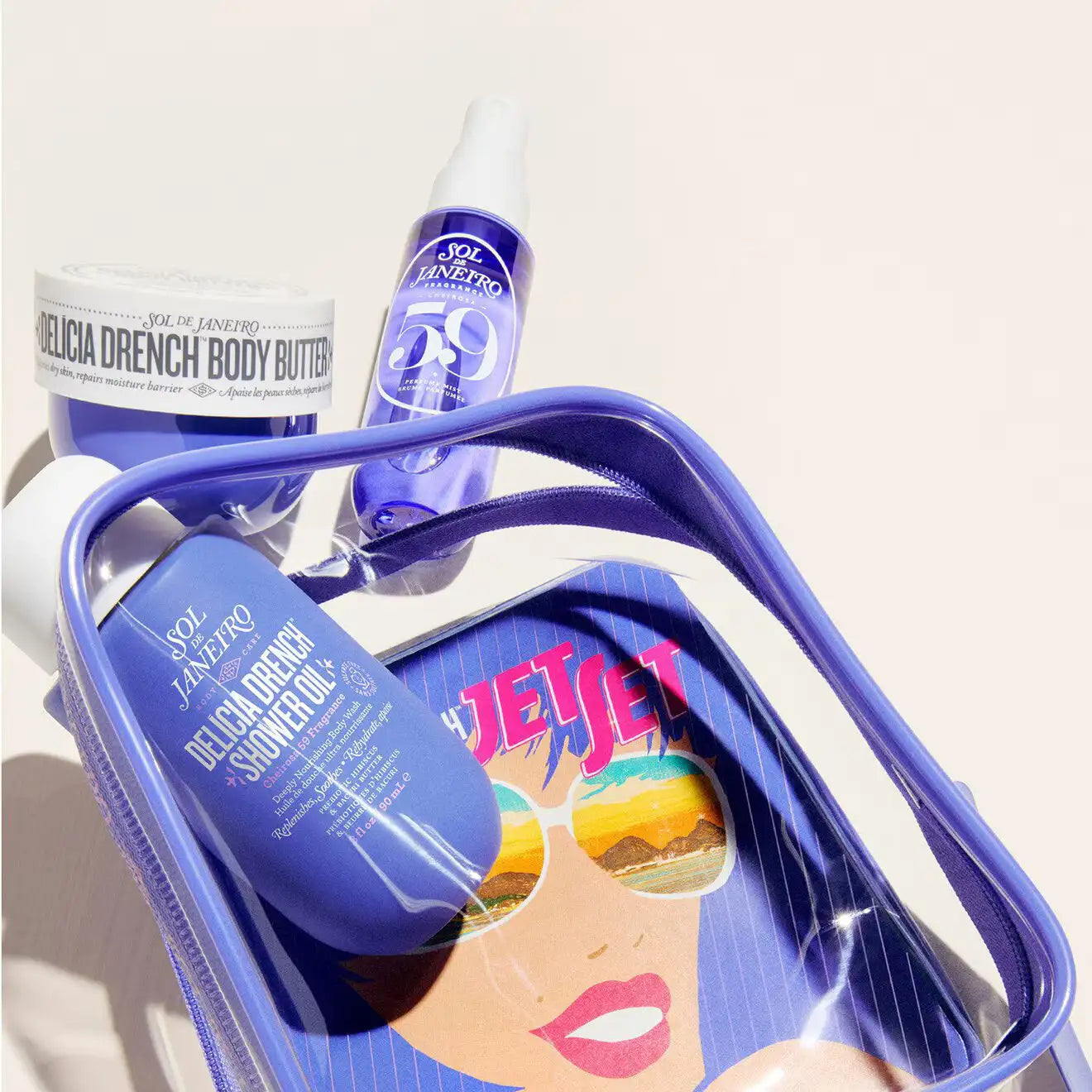 Cheirosa 59 perfume mist and Delícia Drench body butter in purple packaging