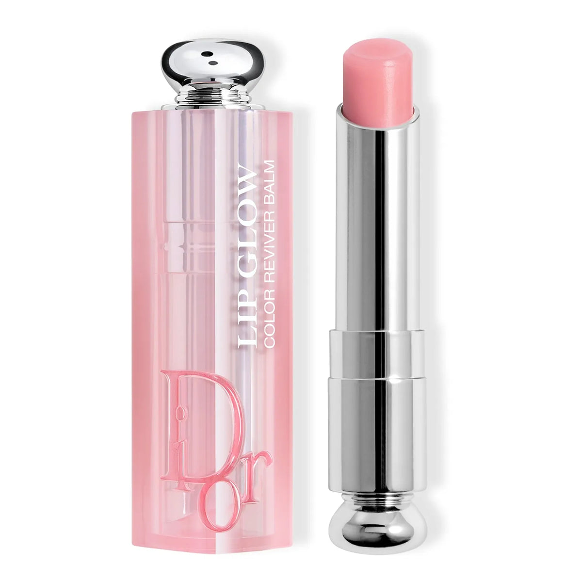 Dior Addict Lip Glow 001 Pink swatch, showing the shade on skin