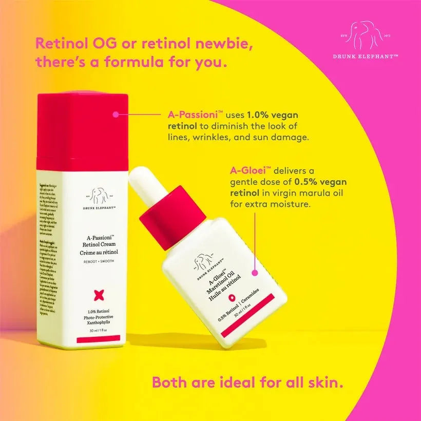 Drunk Elephant A-Passioni Retinol Cream 30ml with tube cap opened angled view