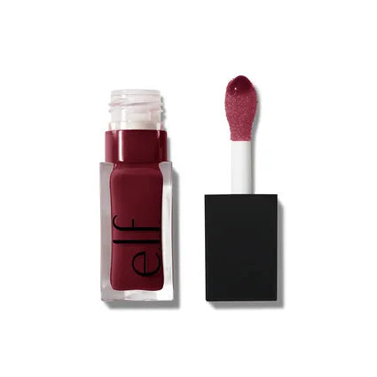 e.l.f Glow Reviver Lip Oil Jam Session product shot with cushion applicator and black cherry tint