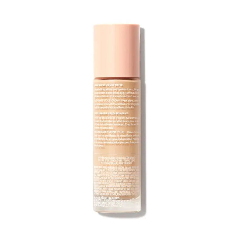 List of ingredients on e.l.f. Halo Glow Liquid Filter packaging including squalane and hyaluronic acid