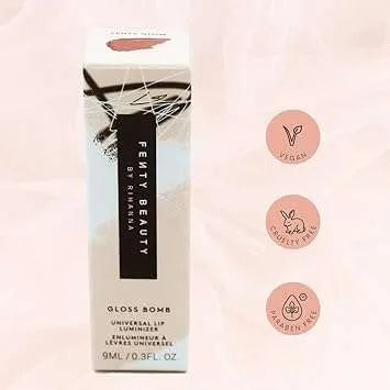 Fenty Beauty Gloss Bomb Lip Luminizer Fenty Glow - product ingredients and cruelty-free logo