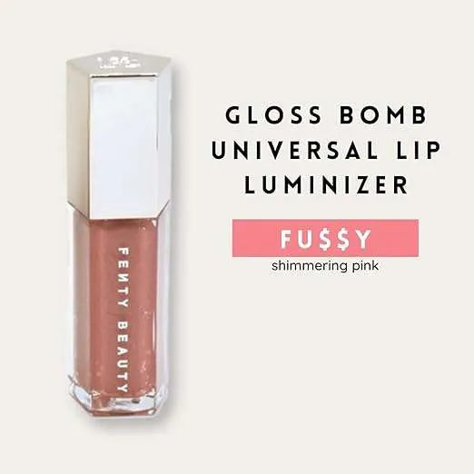 Close-up of Fenty Beauty Gloss Bomb Lip Luminizer Fu$$y displaying its shimmering pink color and XXL wand