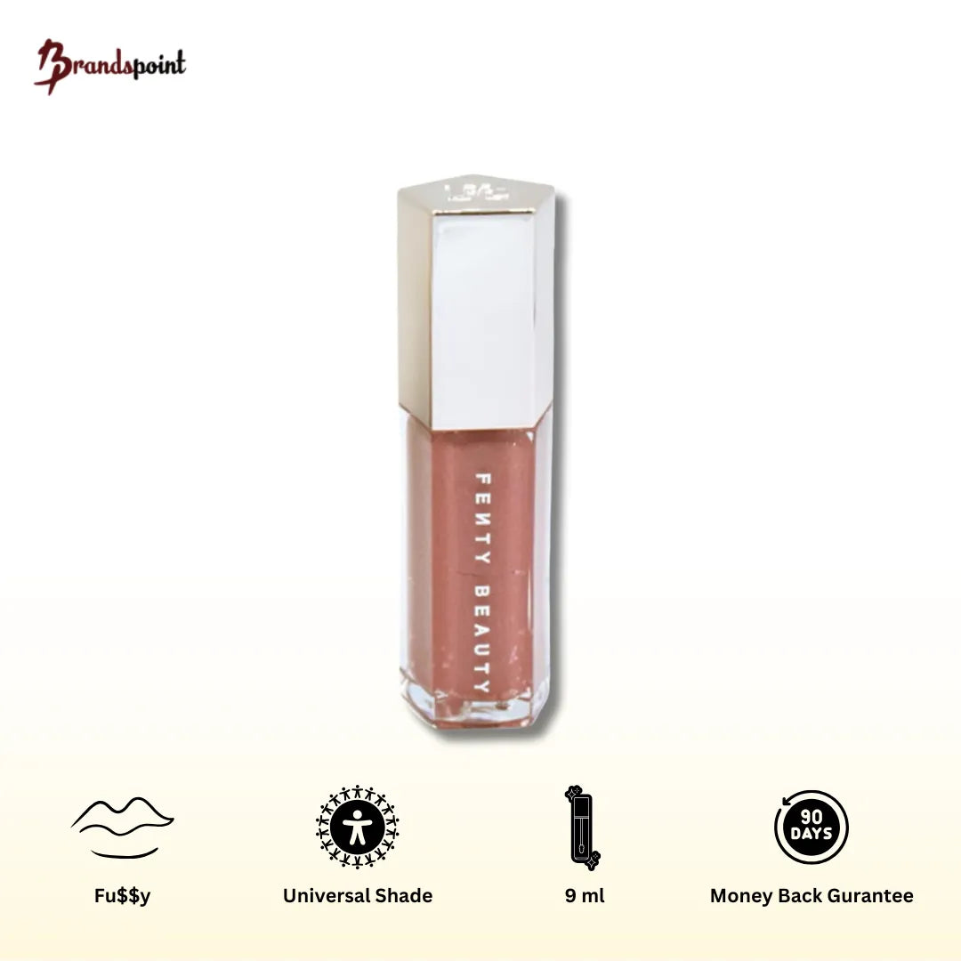 Fenty Beauty Gloss Bomb Lip Luminizer in shade Fu$$y with a peach-vanilla scent and high shine finish
