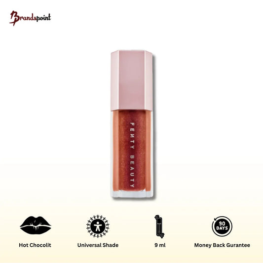 Fenty Beauty Gloss Bomb Lip Luminizer Hot Choclit product packaging front view on white background
