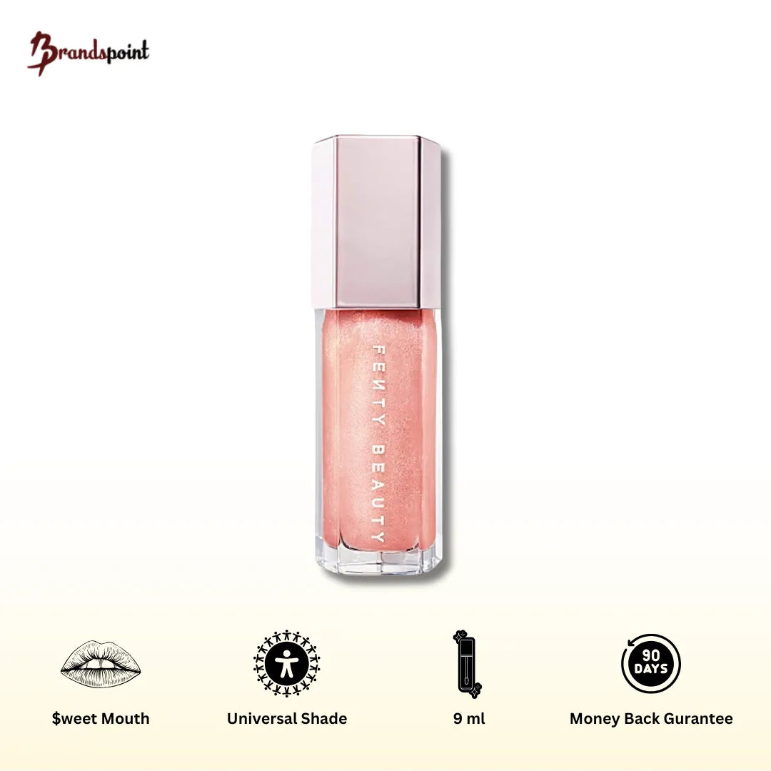 Fenty Beauty Gloss Bomb Lip Luminizer in $weet Mouth, showcasing the iconic packaging and XXL wand applicator.