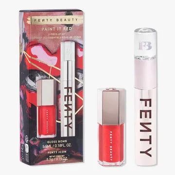 Fenty Beauty Paint It Red 2-Piece Lip Set box featuring The MVP shade classic red lipstick and gloss